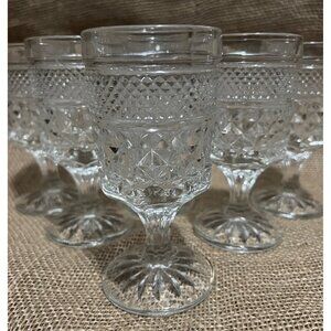 Vintage Set of 6 Crystal Goblet Pedestal Glasses 5.5" Molded Retro Elegant Decor